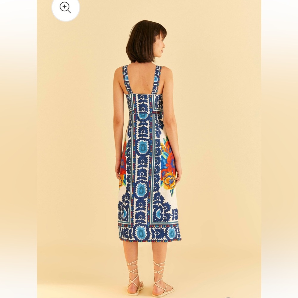 FARM Rio Off-White Flower Tapestry Midi Dress - Picture 4 of 5